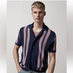 BDG Navy and‎ Pink Striped Cardigan